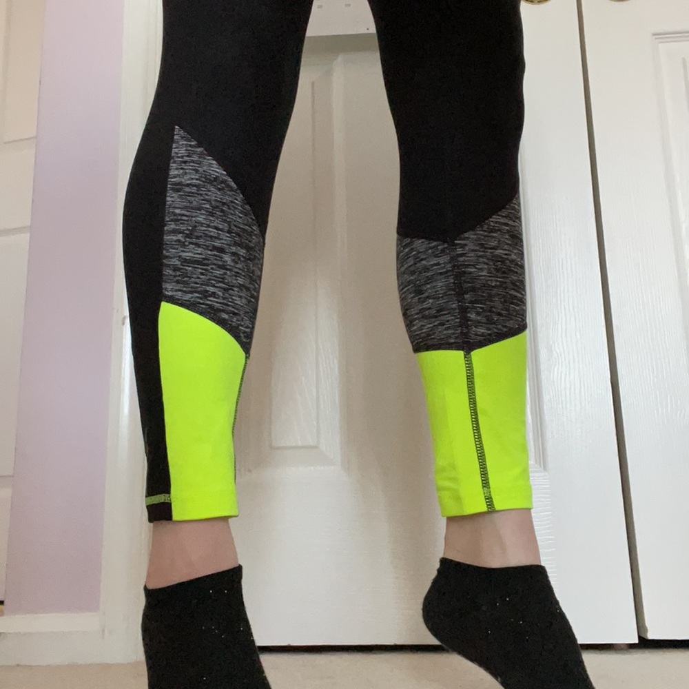 Black Athletic Leggings / Yellow and Grey Accents